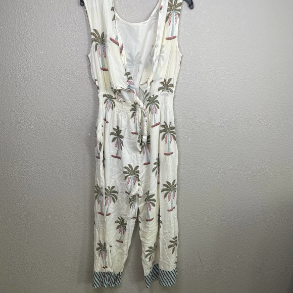Roller Rabbit Large Morjim Palm Emanelle Jumpsuit White 100% Cotton Sleeveless - Picture 8 of 11